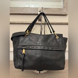 Cole Haan Black Leather Shoulder Tote with Gold Hardware
